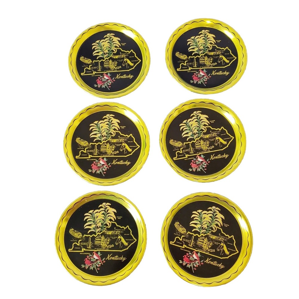 Kentucky Souvenir State Tin Coasters Red Cardinal Vintage Set Of 6
